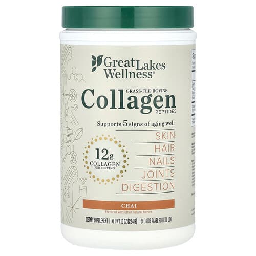 Great Lakes Wellness, Grass-Fed Bovine Collagen Peptides, Chai, 10 oz (284 g)