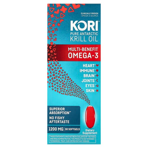 Kori, Pure Antarctic Krill Oil, Multi-Benefit Omega-3, 30 Softgels