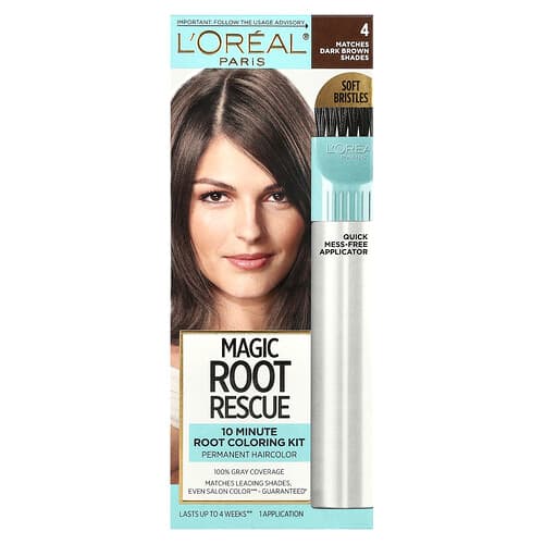 L'Oréal, Magic Root Rescue, 10 Minute Root Coloring Kit, 4 Dark Brown, 1 Application