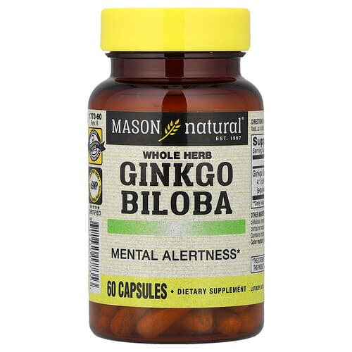 Mason Natural, Whole Herb Ginkgo Biloba, 60 Capsules (125 mg per Capsule)