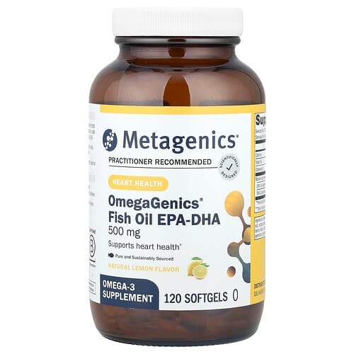 Metagenics, OmegaGenics®, Fish Oil EPA-DHA, Natural Lemon, 500 mg, 120 Softgels