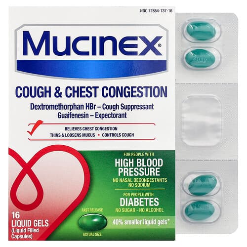 Mucinex, Cough & Chest Congestion, Fast Release, 16 Liquid Gels