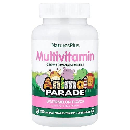NaturesPlus, Animal Parade®, Children's Chewable Multivitamin, Watermelon, 180 Animal-Shaped Tablets