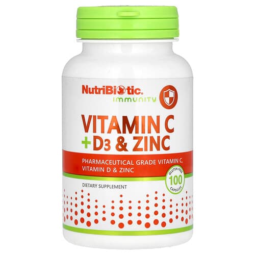 NutriBiotic, Immunity, Vitamin C + D3 & Zinc, 100 Capsules
