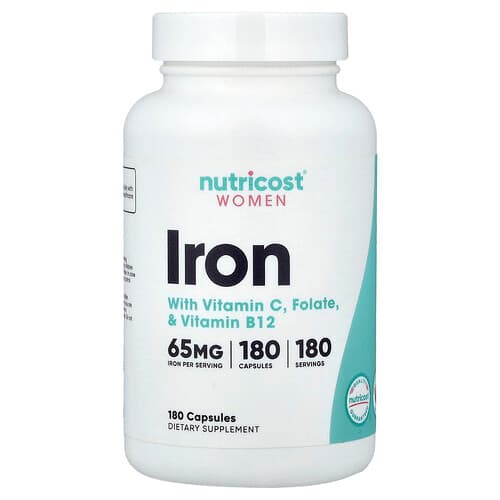 Nutricost, Women, Iron With Vitamin C, Folate, & Vitamin B12, 180 Capsules