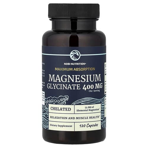 Nobi Nutrition, Magnesium Glycinate, Maximum Absorption, 120 Capsules (200 mg per Capsule)