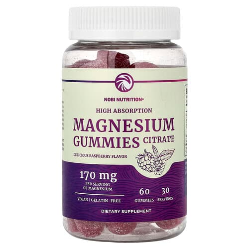 Nobi Nutrition, Magnesium Citrate Gummies, High Absorption, Raspberry, 60 Gummies (85 mg per Gummy)