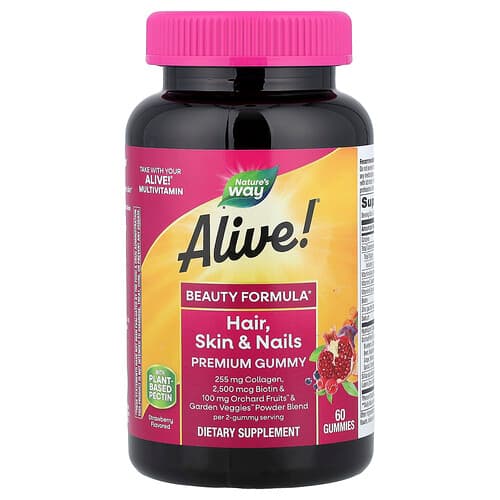 Nature's Way, Alive!® Hair, Skin & Nails Premium Gummy, Strawberry, 60 Gummies