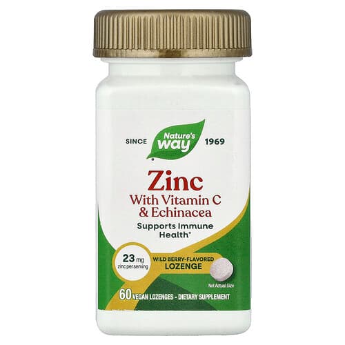 Nature's Way, Zinc with Vitamin C & Echinacea, Wild Berry, 60 Vegan Lozenges