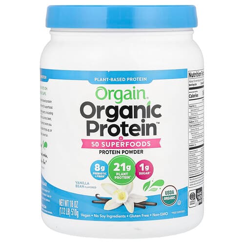 Orgain, Organic Protein™ Powder + 50 Superfoods, Plant-Based, Vanilla Bean, 1.12 lb (510 g)