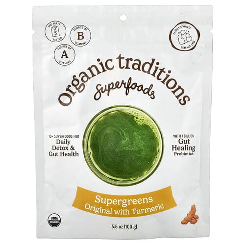 Organic Traditions, Superfoods, Supergreens Original with Turmeric, 3.5 oz (100 g)