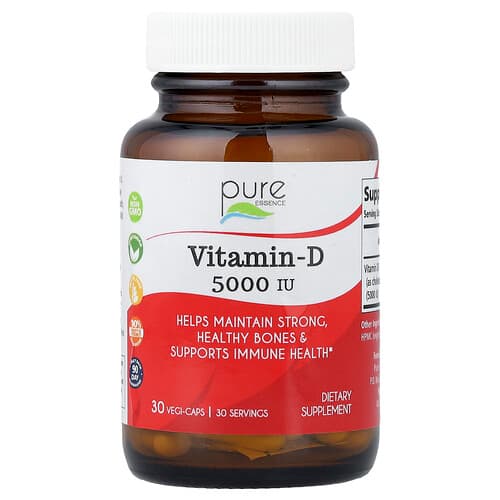 Pure Essence, Vitamin-D, 5,000 IU, 30 Vegi-Caps