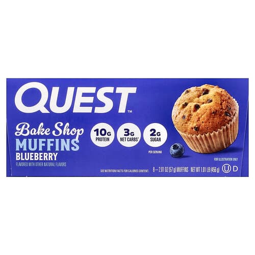 Quest Nutrition, Bake Shop Muffins, Blueberry, 8 Muffins, 2.01 oz (57 g) Each