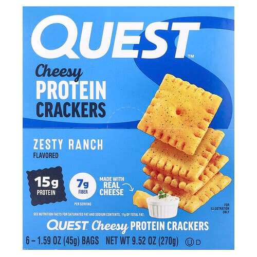 Quest Nutrition, Cheesy Protein Crackers, Zesty Ranch, 6 Bags, 1.59 oz (45 g) Each
