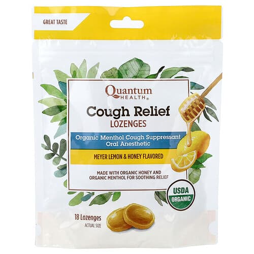 Quantum Health, Cough Relief Lozenges, Meyer Lemon & Honey, 5 mg, 18 Lozenges