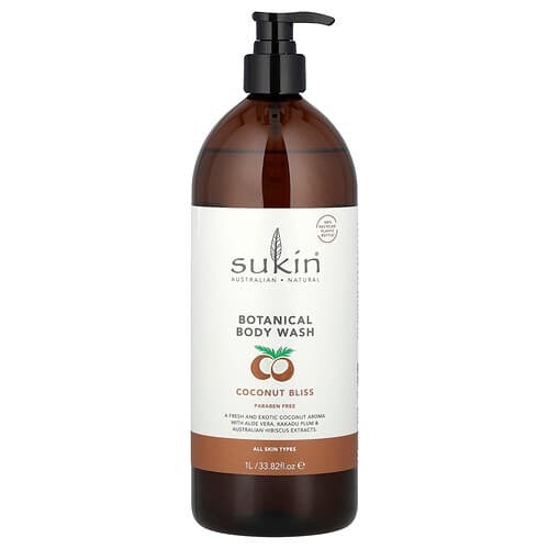 Sukin, Botanical Body Wash, All Skin Types, Coconut Bliss, 33.82 fl oz (1 l)