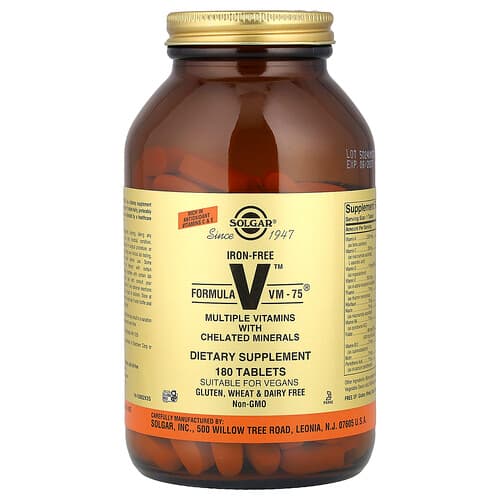 Solgar, Formula V™ VM-75®, Multiple Vitamins with Chelated Minerals, Iron-Free, 180 Tablets