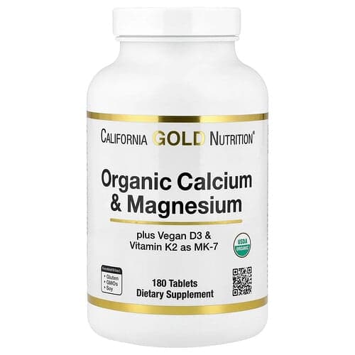California Gold Nutrition, Organic Calcium & Magnesium Plus D3 & K2, 180 Tablets