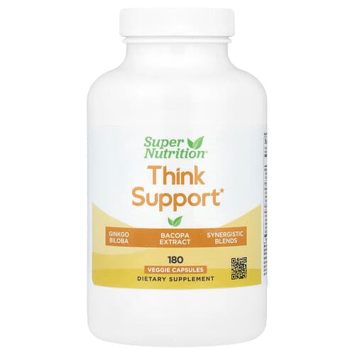 Super Nutrition, Think Support, with Ginkgo Biloba, Skullcap, Gotu Kola, Bacopa and Enzymes, 180 Veggie Capsules