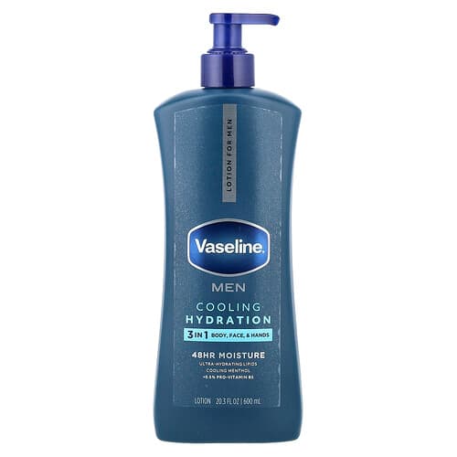 Vaseline, Men, Cooling Hydration, 3 in 1 Body, Face & Hands Lotion, 20.3 fl oz (600 ml)