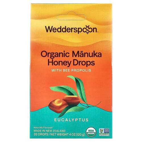 Wedderspoon, Organic Manuka Honey Drops with Bee Propolis, Eucalyptus, 20 Drops, 4 oz (120 g)